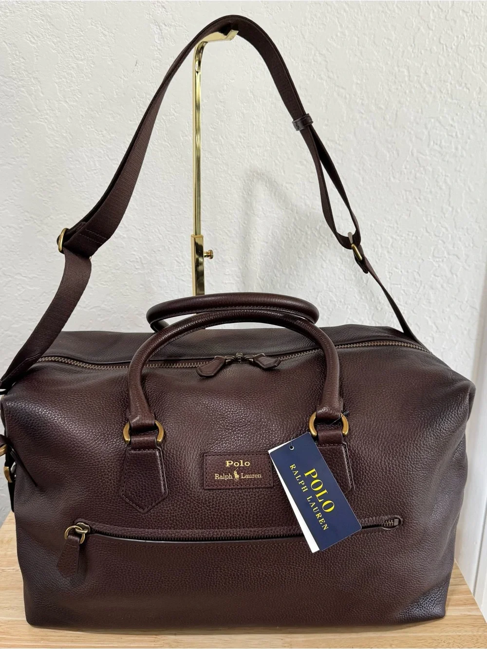 NEW Polo Ralph Lauren Dark Brown Leather Duffle Bag